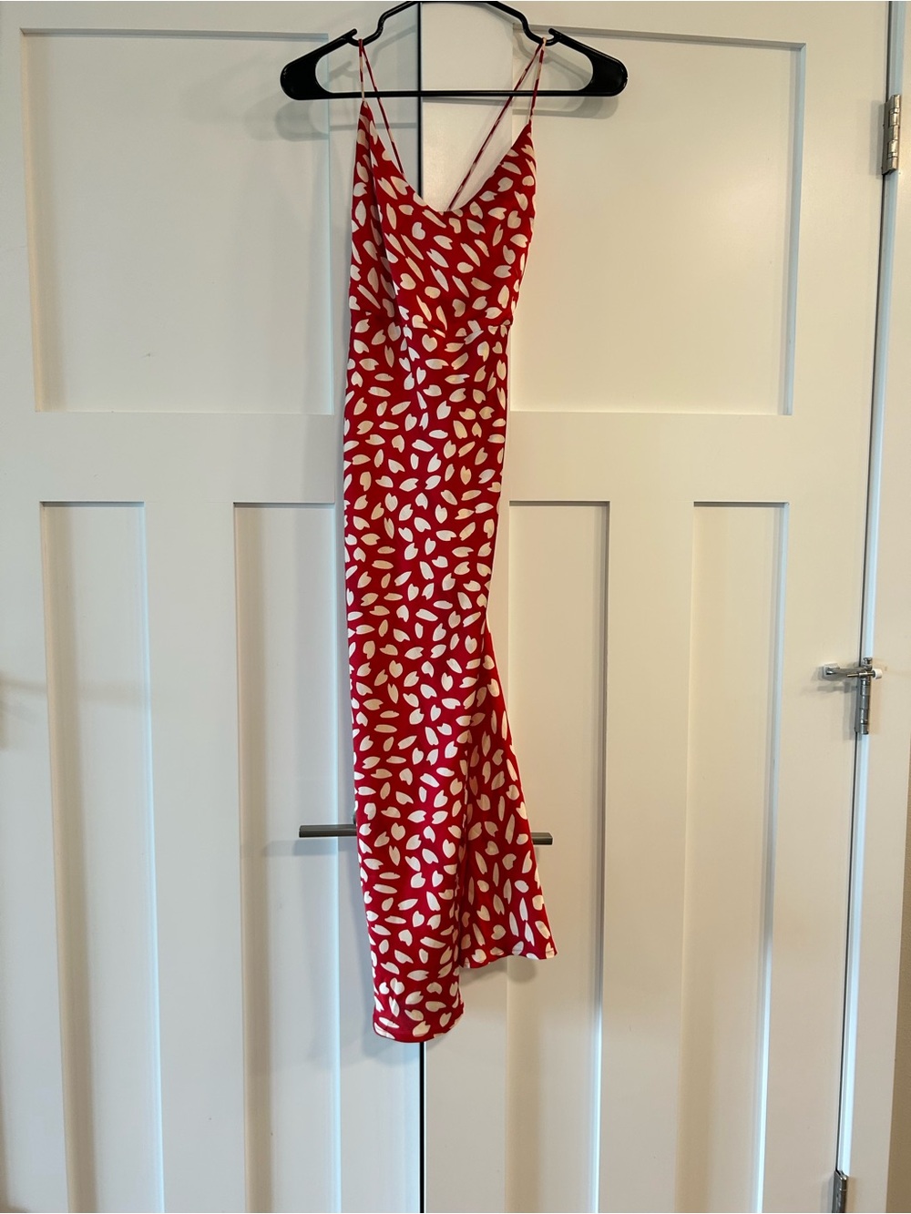 Hello Molly Red Printed Spaghetti-Strap Midi Dress with Side Slit - Picture 3 of 5